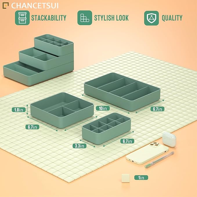 CHANCETSUI Drawer Organizer Storage Tray Set – Modular, Stackable Bins for Vanity, Bathroom, Makeup & Personal Care – Boho Style Plastic Trays with Customizable Slots, Durable & Space-Saving Design-NeatNest