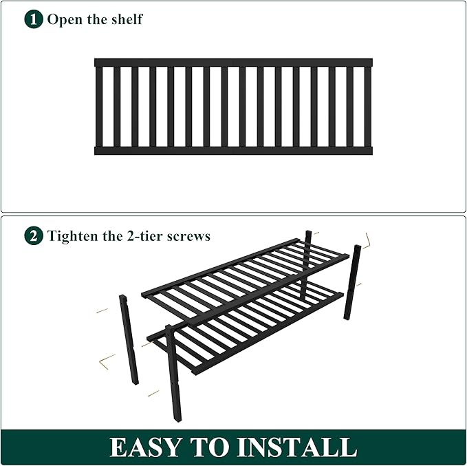 Smiry Bamboo Shoe Rack for Closet, 2 Tier Long Wooden Stackable Shoe Organizer, Free Standing Shoes Storage Shelf for Entryway, Front Door Entrance, Black-NeatNest