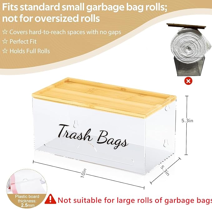 JYPS Stackable Storage Trash Bag Holder With Bamboo Lid, Wall Mounted Garbage Bag Dispenser Holder, Laundry Room Organization,Pantry Organizers and Storage Under Sink Organizer,No Drill,Small