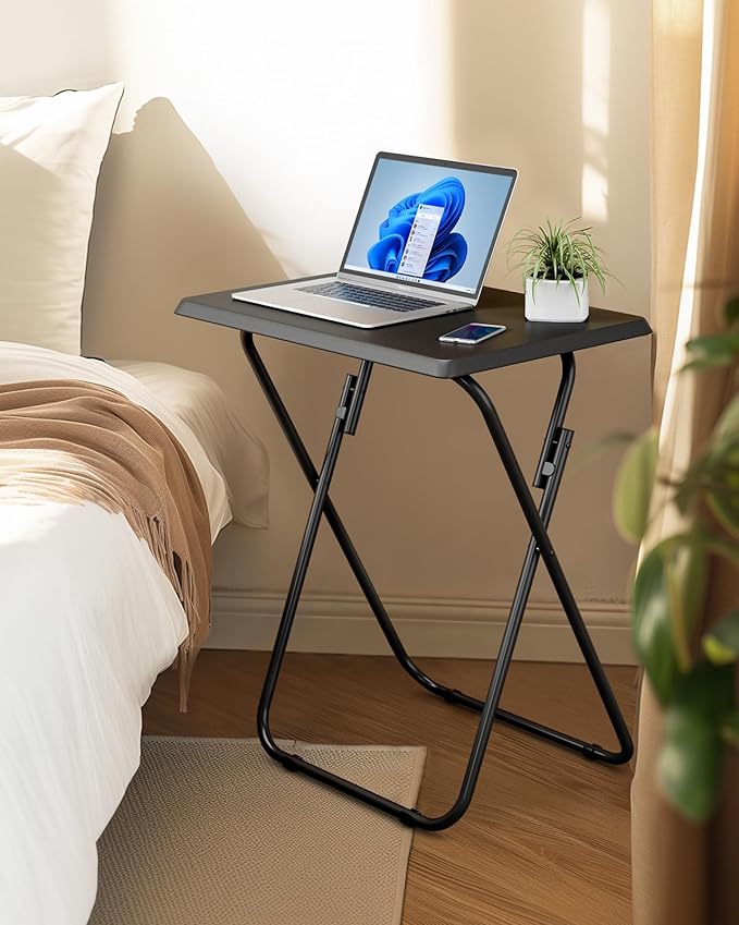 HUANUO Folding TV Tray Table -Stable Tray Table with No Assembly Required, TV Dinner Tray for Eating, Foldable Snack Tables for Bed & Sofa (Black)-NeatNest