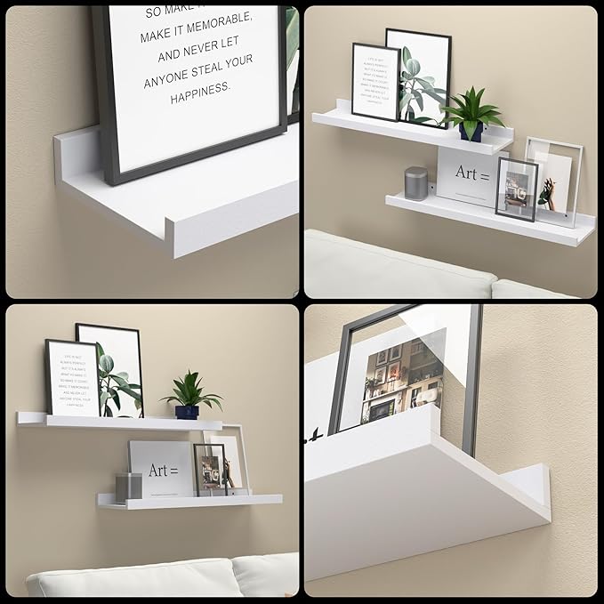 23.6 Inches Long Floating Shelves Wall Mounted, 2 Set Modern White Wall Shelf for Bedroom, Nursery Book Shelf with Lip, Picture Ledge Shelf for Wall Decor Living Room Bathroom Kitchen- White-NeatNest