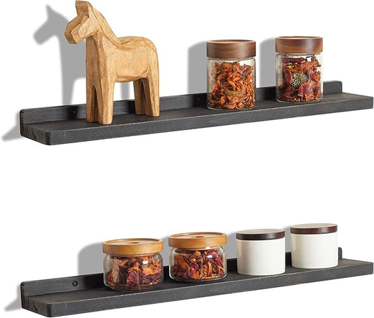 Freezing point Floating Shelf for Wall Set of 2 Natural Wood 23Inch Wall Shelves Decor Plant Display Collectibles Mounted Kitchen Bathroom Bedroom Corner Decorative Storage Stand Black-NeatNest