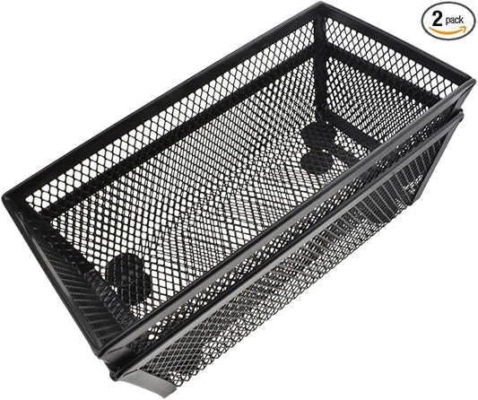 HAHIYO Stackable Mesh Tray Cup 6 x 3 x 2 inches Sturdy Container for Desk Drawer Organizer Collection for Home Office School kitchen Soft Foam Feet No Sharp Edges 2 Pack Black-NeatNest