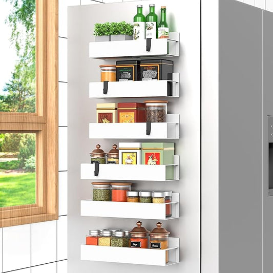 6-Piece Extra-Large Capacity Magnetic Spice Rack for Refrigerator, White