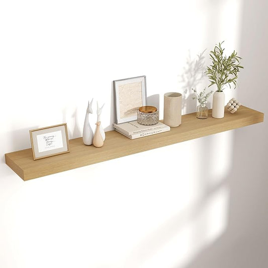 Floating Shelves for Wall, 48"W x 9"D x 1.5"H, 1 Pack of Long Wall Mounted Engineered Wood Shelves with Invisible Brackets for Living Room, Bedroom, Bathroom, Kitchen Decor and Storage, Oak-NeatNest