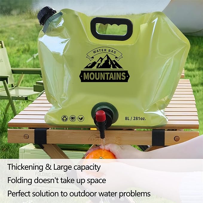 2pcs Collapsible Camping Water Container Bag, Portable Water Storage Jug with Spigot, BPA-Free Leakproof Foldable Water Bottles for Hiking, Outdoor Sports Backpack Emergency Bag, 2.1 Gallon