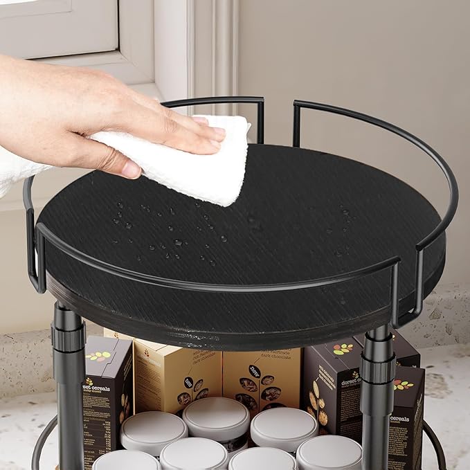 HOOBRO Lazy Susan Organizer Spice Rack, 2-Tier Height Adjustable Rotating Lazy Turntable Spice Organizer, for Kitchen Countertop and Cabinet, Black BB05TL01-NeatNest
