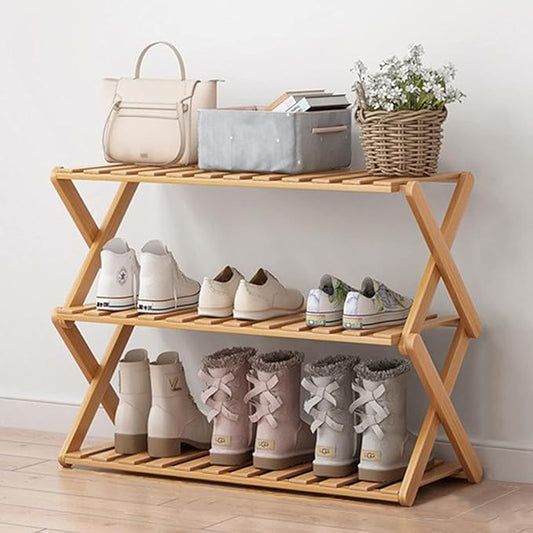3 Tier Bamboo Shoe Rack,Portable Folding Shoe Storage Rack,Without Installation Small Shoe Rack Perfect for Corridors, Bedrooms and Small Spaces (3 Tier)-NeatNest
