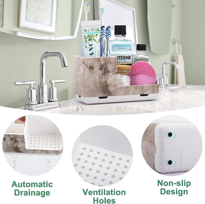 Toothbrush Holders for Bathroom Countertop Organizer, Kids Electric Toothbrush and Toothpaste Holder for Bathroom Organizers and Storage (White Marble Grain)-NeatNest