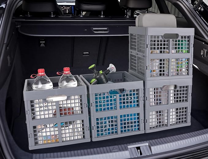 3-Pack Collapsible Plastic Storage Crates,Foldable Crates for Storage,16L (Grey)