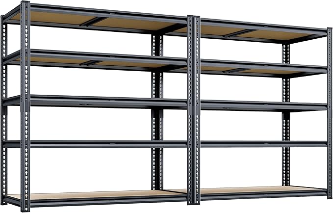 72"H Storage Shelves heavy duty, 2200LBS Garage Shelving, 5 Tier Metal Shelving Unit Adjustable Garage Shelves Utility Rack Shelf for Storage Warehouse Pantry Closet,40" W × 20" D × 72" H, Black, 2PCS