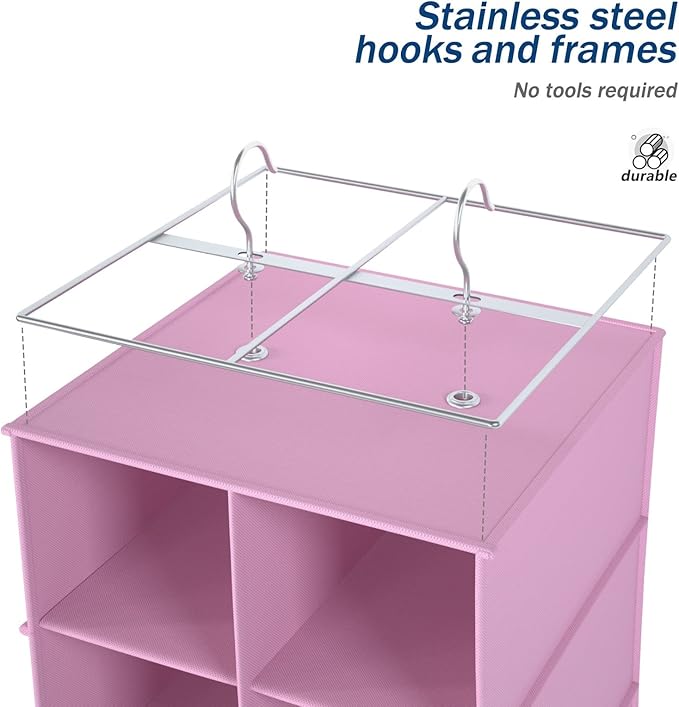 coastal rose Hanging Shoe Organizer for Closet, 20 Sections Hanging Closet Organizers and Storage Shelves, Space Saving Shoe Storage Rack Holder, Pink, 12''W×12''Dx 50''H-NeatNest
