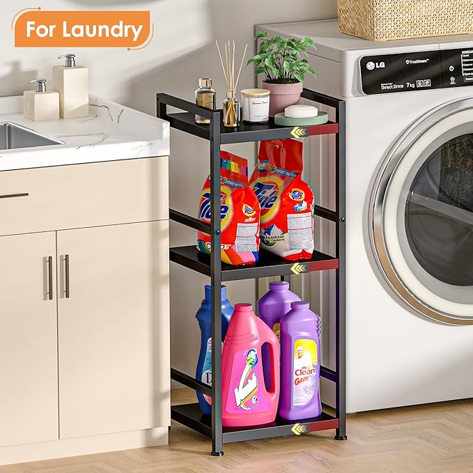 3-Tier Expandable Storage Shelves, 110LBS Heavy Duty Metal Shelving Unit, Adjustable Laundry Room Organization and Storage Shelf Rack,Ideal Narrow Bathroom Kitchen Laundry Room Organizer,Free-Standing-NeatNest