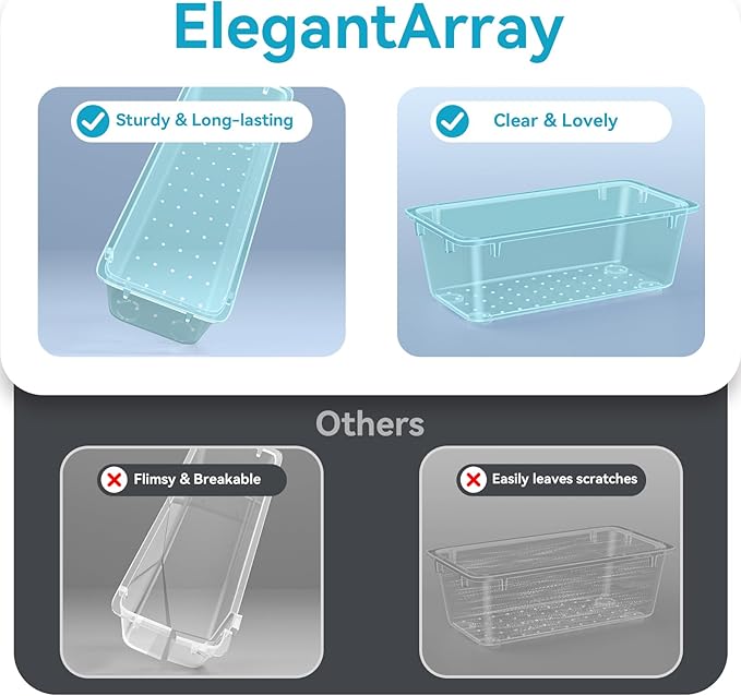 12-Piece Drawer Organizer Set, 4 Sizes Versatile Plastic Vanity Organizer for Makeup, Stationery, Gadgets, in Kitchen, Bathroom, Office, and Bedroom, Sea Blue-NeatNest