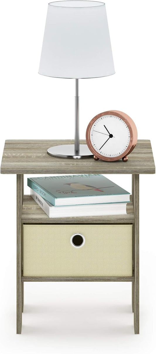 Furinno Andrey End Table / Side Table / Night Stand / Bedside Table with Bin Drawer, Sonoma Oak/Ivory