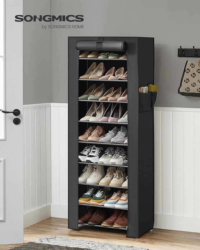 SONGMICS Shoe Rack with Non-Woven Fabric Cover, 9 Tier Storage Shelf for 27-35 Pairs of Shoes, Entryway, Suitable for Sneakers, High Heels, Flats, and Boots, Black URXJ10H-NeatNest