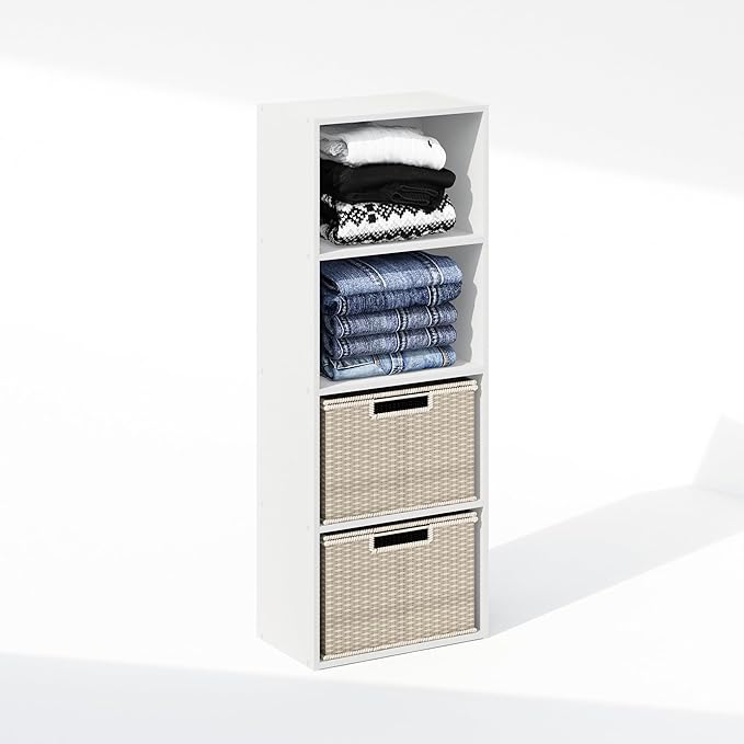 Furinno Reed 4-Tier Open Shelf Multipurpose Closet Storage, Storage Organizer, White-NeatNest