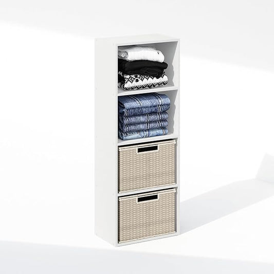 Furinno Reed 4-Tier Open Shelf Multipurpose Closet Storage, Storage Organizer, White-NeatNest