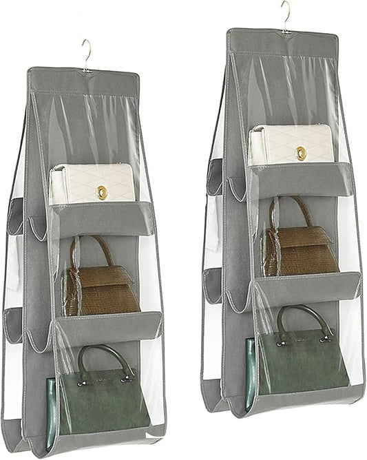 Handbag Storage Hanging Purse Organizer Bedroom Organization Dust-Proof Holder Bag for Wardrobe Closet (Grey-2Pack)-NeatNest
