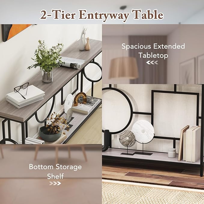 Giantex 71" Console Table, 2-Tier Extra-Long Entryway Table w/Storage Shelf, Faux Wood Top, Narrow Sofa Table with Geometric Frame, Behind Couch Entry Table for Living Room, Hallway, Foyer-NeatNest