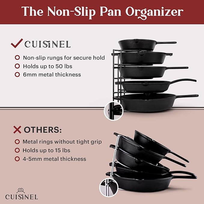 Cuisinel Pots and Pans Organizers - 2-Pack of Silicone-Coated Non-Slip 12" Heavy Duty Skillet Rack - Kitchen Organization Storage - Holds Cookie Sheets, Cutting Boards, Cast Iron Cookware, Dish Stand-NeatNest