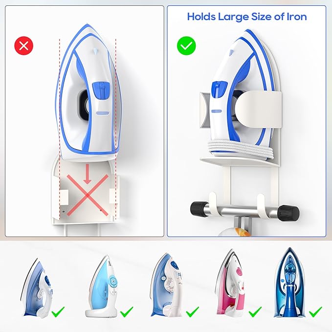 ORLESS Metal Large Ironing Board Holder Wall Mount, Ironing Board Hanger, Iron Board Holder, Iron Board Hook Wall Mount, for Laundry Rooms (White)