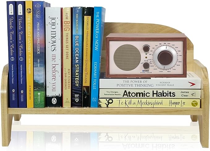 Couch-Style Desktop Bookshelf Organizer - Natural Wood Desk Top Bookshelf for Books, CDs, Magazines, Space-Saving for Home Office/Dorm (1, Rectangular)-NeatNest