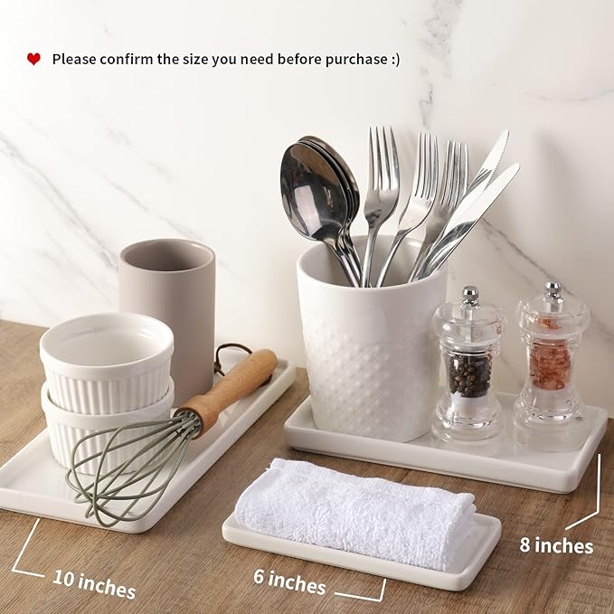 Gurygo 2 Pack 8" Ceramic Rectangular Vanity Trays, White, Set of 2-NeatNest