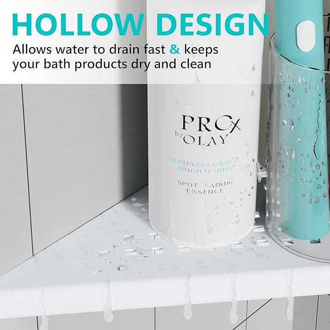 Corner Shower Shelves, 10” Recessed Tile Shower Shelf Matte White, 304 Stainless Steel Grout in Corner Tile Shower Shelves, No Drilling, 2 Pack-NeatNest