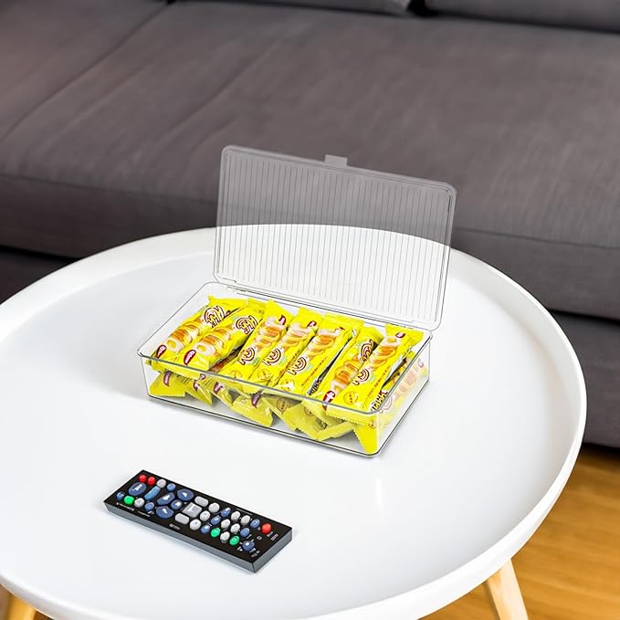 Clear Plastic Storage Bin with Lid, Organizer for Pantry, Office, Bathroom, Kitchen, Snack, Tea Bag, Coffee Container (Small)-NeatNest