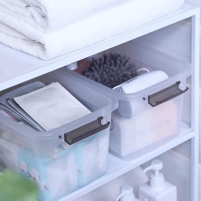 Citylife 4 Packs 8.5 QT Storage Bins with Lids Clear Plastic Bins with Grey Handle Stackable Storage Containers for Organizing-NeatNest