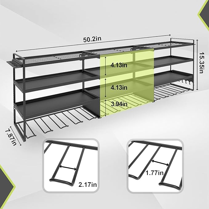 50''W Large Power Tool Organizer Wall Mount, Heavy Duty 4 Tier 12 Drill Holder Loads 600lbs, Garage Tool Organizer and Storage, Suitable Tool Rack for Workshop, Workbench