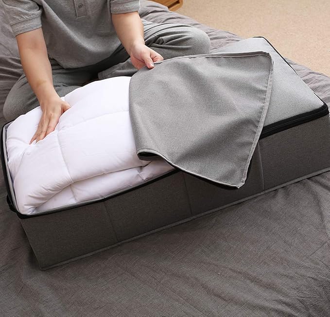 AMJ Under Bed Storage Organizer, Set of 3, Underbed Closet Storage Solution for Closet Organizers Storage Containers with Durable Handles Thick Fabric, Breathable, Linen Dark Gray-NeatNest