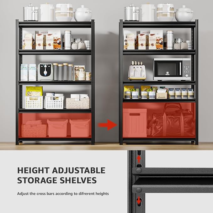 5 Tier Metal Garage Shelves, 84" H x 47.24" W x 24" D, 3000LBS Storage Heavy Duty Garage Shelving, Adjustable Shelving Unit for Warehouse, Basement, Kitchen, Store Display, Black-NeatNest