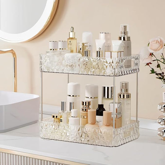 Makeup Organizer for Vanity, High-Capacity Clear Makeup Storage Perfume Organizers,Cosmetic Display Cases,Bathroom Countertop Organizer(Crystal Clear, 2Tier)-NeatNest