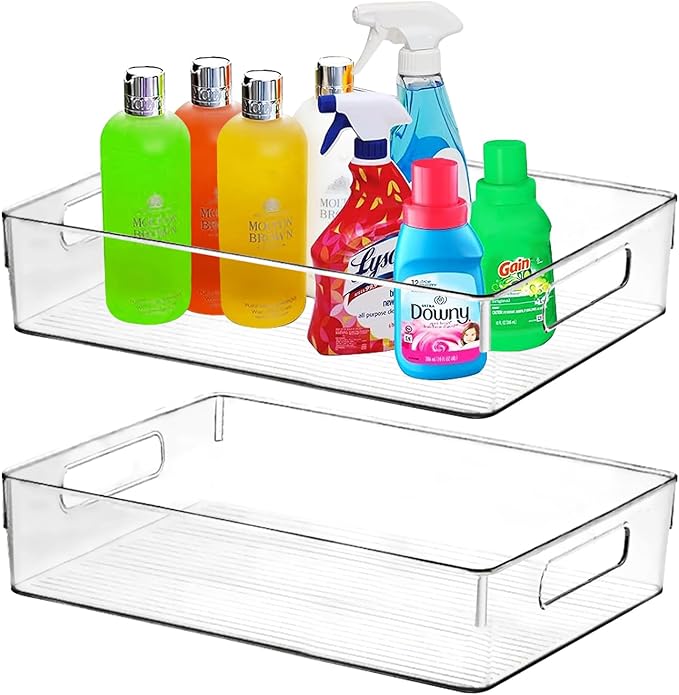 Clear Plastic Storage Bins, Perfect for Kitchen Organization or Pantry Organization and Storage, Large Fridge Organizer Plastic Bins, Pantry Organization and Storage Bins, Cabinet Organizers-NeatNest