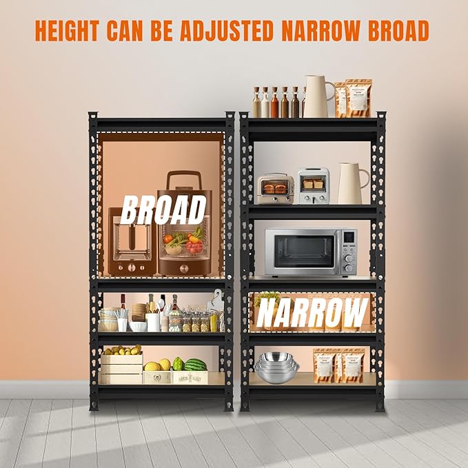 BIG RED Storage Shelving Unit, 5-Tier Adjustable, Heavy Duty Metal Garage Shelves/Utility Rack for Kitchen, Pantry, Basement, Bathroom, Laundry - 2,000 lbs Capacity, Black, 59" H x 28" W x 12" D-NeatNest