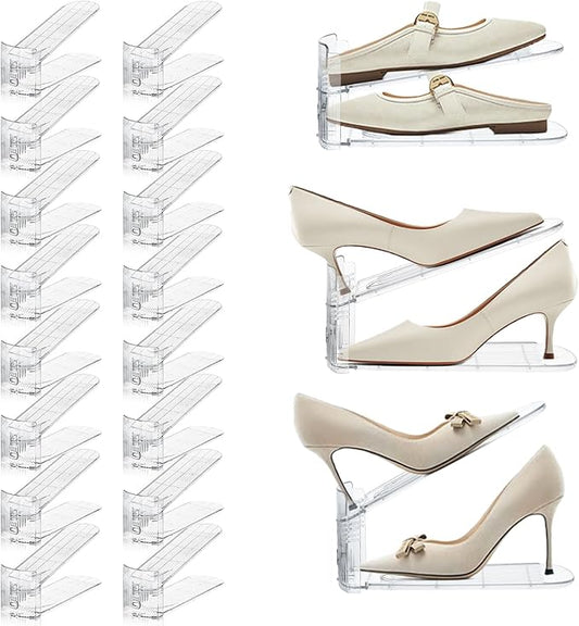 Adjustable Shoe Slots Organizer,16PACK Transparent Shoe Stackers Shoe Rack Holder Shoe Space Savers Double Layer Stack Shoe Racks for Closet Organization(Transparent)-NeatNest
