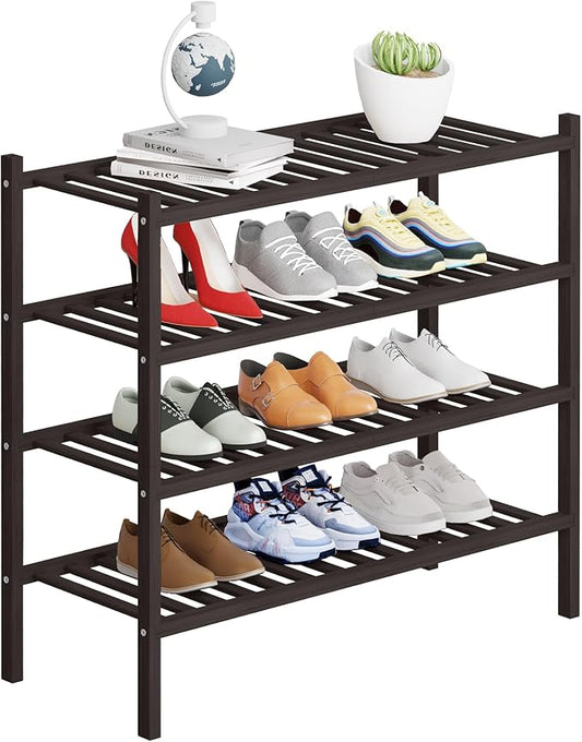 4 Tier Bamboo Shoe Rack Storage Organizer for Closet, Multifunctional Stackable Free Standing Shoe Shelf Organizer for Small Space,Entryway, Hallway, Bathroom27 x11 x26 (Brown, 4 Tier)-NeatNest