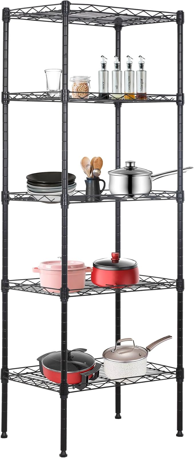 BestOffice 5 Tier Garage Shelving Heavy Duty Metal Shelves 17”D x 12”W x 48”H Easy Assemble Storage Shelves NSF Certified Wire Shelving with Leveling Feet for Garage Home Office, Black-NeatNest