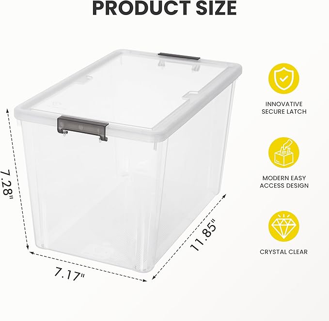 Citylife 7.8 QT 6 Pack Small Storage Bins Plastic Storage Container Stackable Box with Lids for Organizing, Clear White-NeatNest