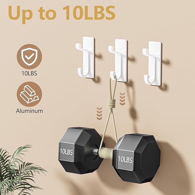 6 Pack Self Adhesive Wall White Hooks - Coat Hooks Wall Mount for Clothes, Towel, Keys, Purse, Backpack, Bag, Hat, Sticky Hooks for Door, Kitchen, Bathroom, Shower, Rental Houses, Hold 10Lbs.