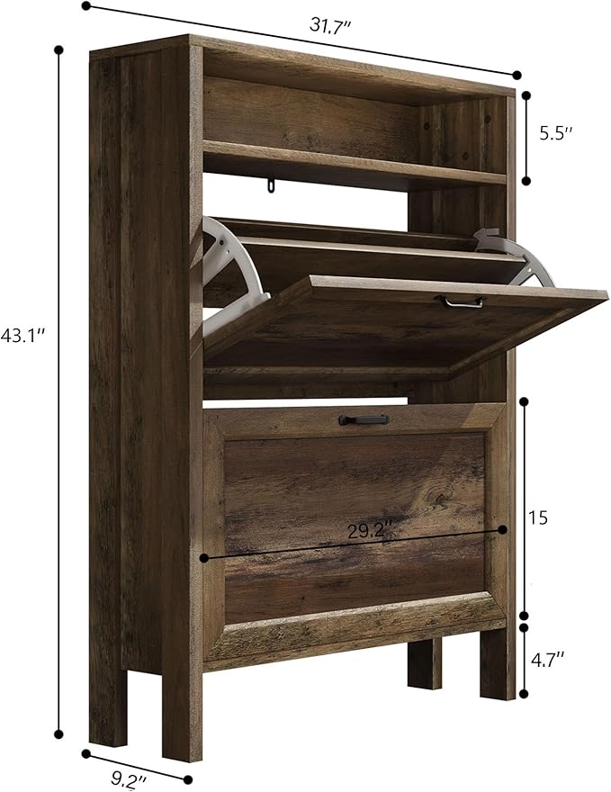 Shoe Cabinet with 2 Flip Drawers, Narrow Shoe Storage Cabinet, Freestanding Shoe Cabinet Organizer, Hidden Shoe Rack Cabinet for Entryway, Hallway (2-Drawers, Brown/2-drawers)-NeatNest