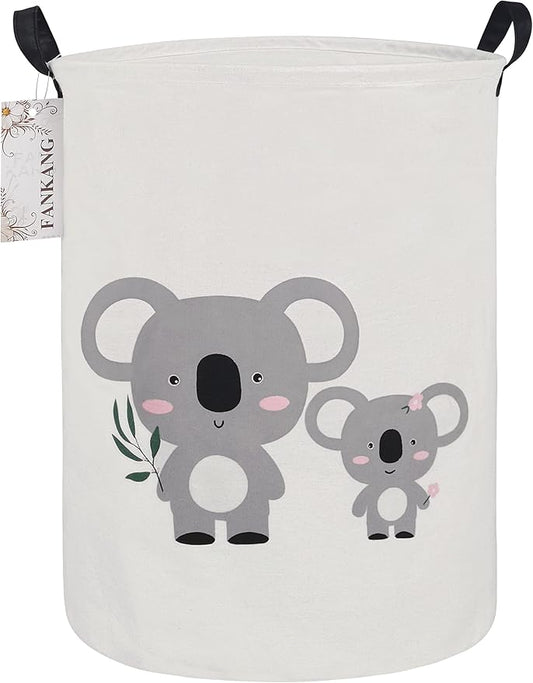 FANKANG Storage Basket, Nursery Hamper Canvas Laundry Basket Foldable with Waterproof PE Coating Large Storage Baskets for Kids Boys and Girls, Office, Bedroom, Clothes,Toys（Koala）