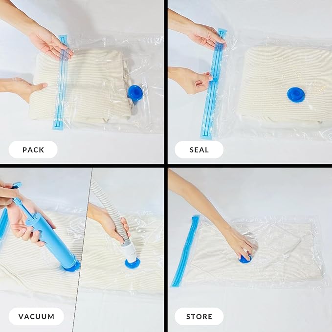 8 Mega Jumbo XXL Vacuum Storage Bags with Pump, Supersized Compression Space Saver for Comforter, duvet, Bedding, Blanket storage, Vacuum Seal Bags for Clothing, Durable Safe Poly Material-NeatNest