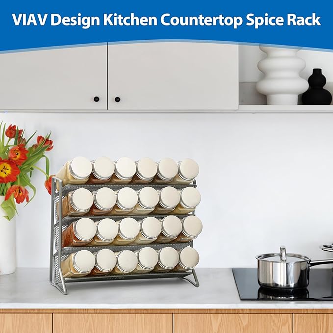 1PCS 4Tier Spice Rack for Counter Free Standing,Spice Rack for Inside Cupboard Hanging Wall Mounted Spice Seasoning Organiser Spice Jars Bottle Organizer for Kitchen Pantry（Silver）-NeatNest