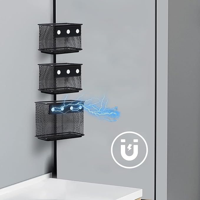 Black Magnetic Basket, Magnetic Organizer Holder Refrigerator Basket, Magnetic Baskets Heavy Duty, Magnetic Holder for Refrigerator Locker Whiteboard Office,Medium x1&Small x2 Set of 3-NeatNest