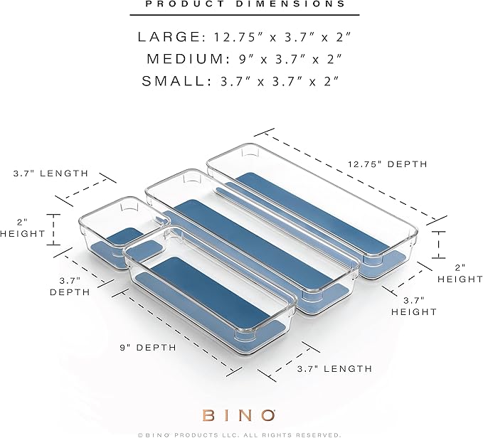 BINO | 4-Piece Drawer Organizer Bin Set - Navy, Small | THE MODULAR+ | Multi-Purpose Storage | Soft-Grip Lining and Non-Slip Rubber Feet | Durable | BPA-Free | Desk Drawer Organizer | Vanity Organizer-NeatNest
