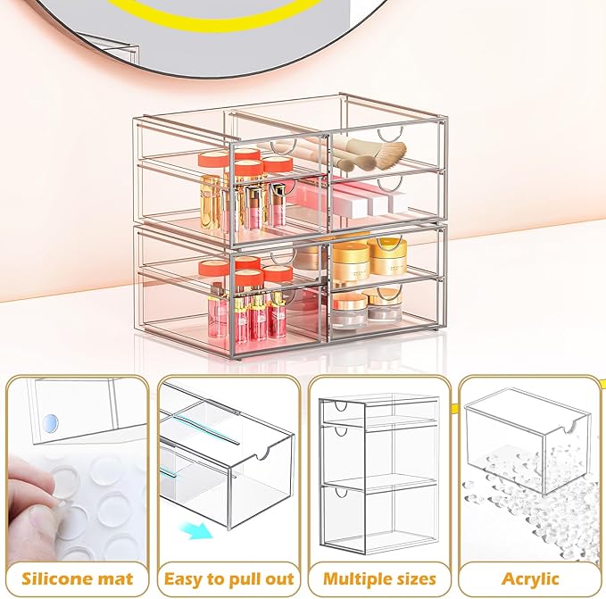 Arcylic Makeup Organzier with 11 Drawers, Clear Storage Drawers, Bathroom Makeup Organizer for Palettes, Cosmetic, and Beauty Supplies,Ideal for Vanity, Cabinet,Desk Organization-NeatNest