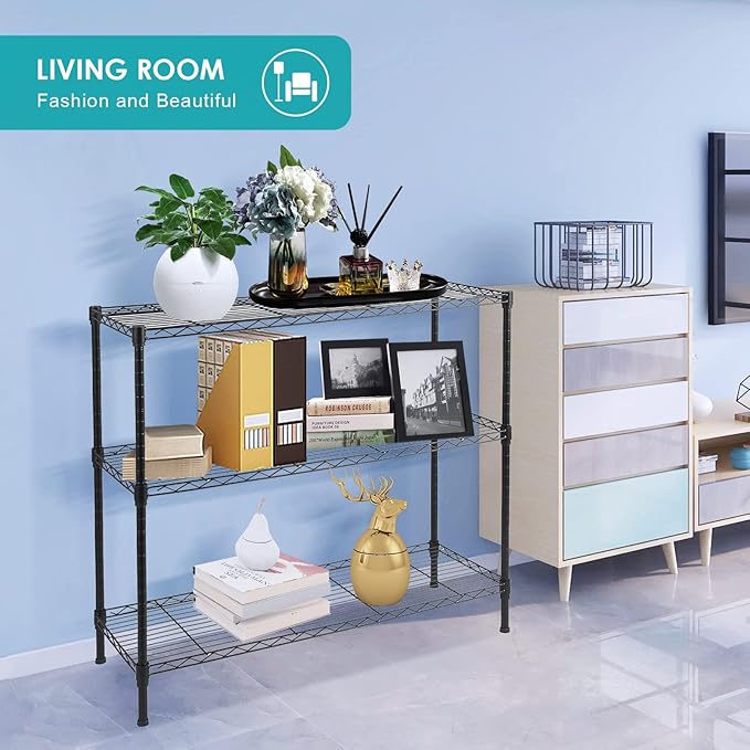 3-Tier Wire Shelving Unit, Adjustable Metal Wire Shelves with NSF Certified, Standing Storage Shelf Unit for Laundry, Bathroom, Kitchen, Pantry, Closet (13.7" D x 35.5" W x 31.5" H, Black)